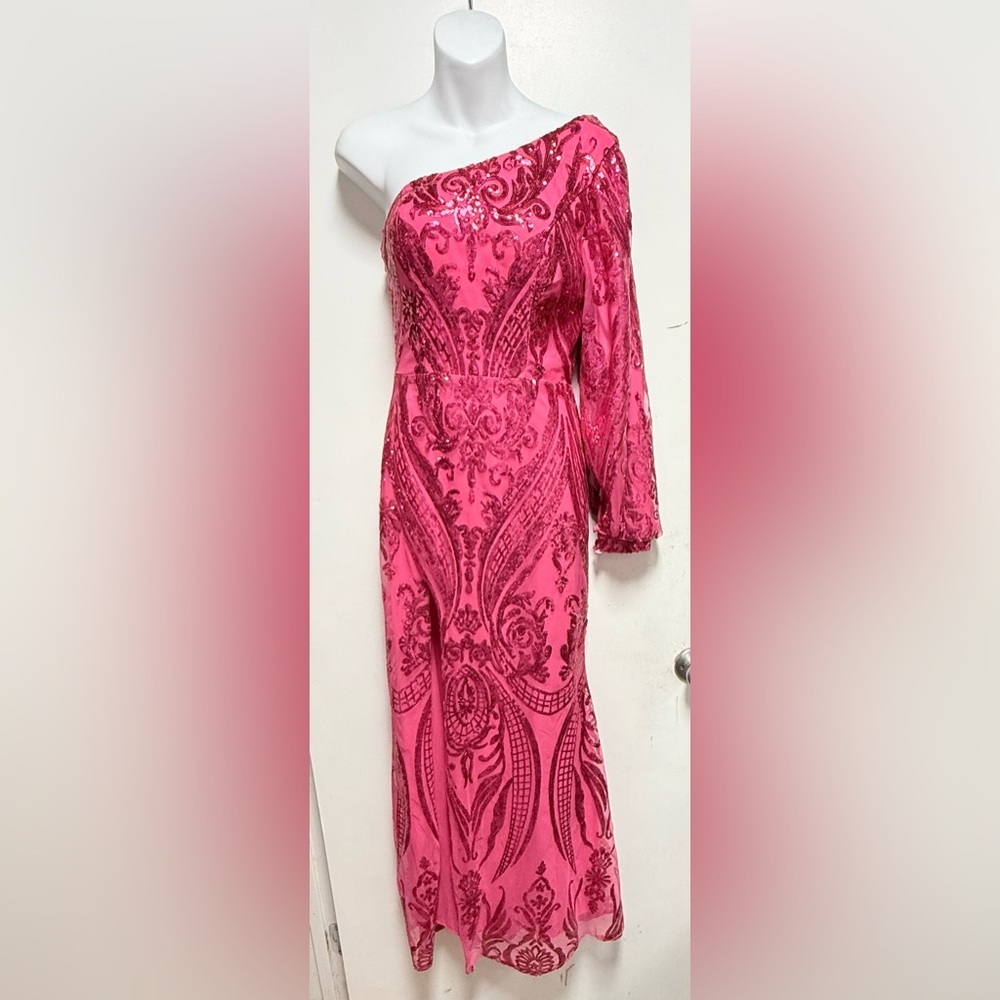 Source Unknown Pink Sequin One-Shoulder Gown - image 2